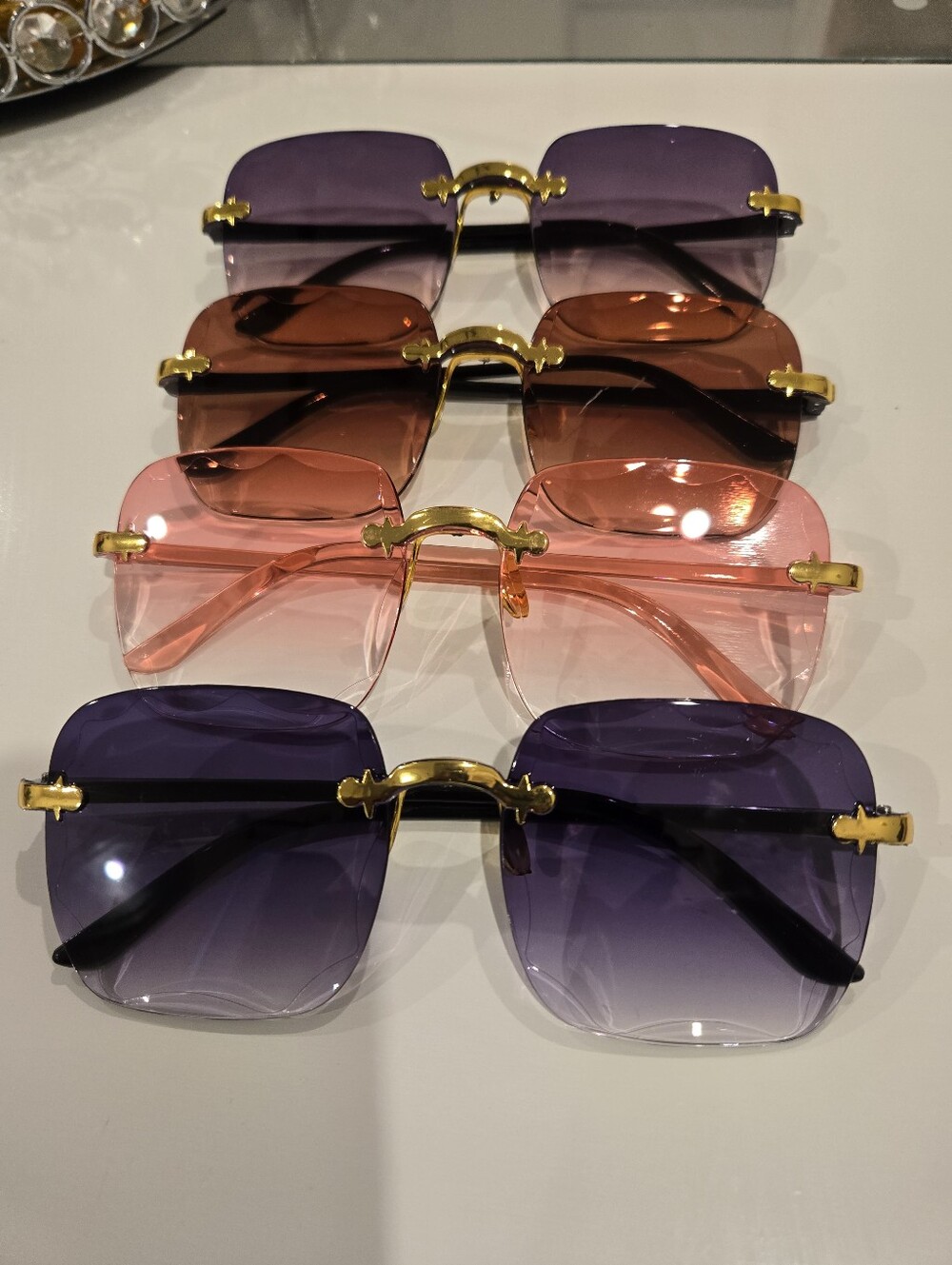 Rimless Gradient Square Women's Sunglasses - Purple, Pink, Brown